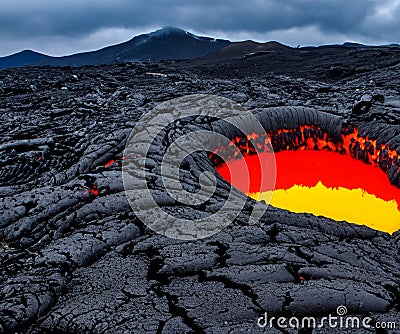 volcanic lava of the black volcano, magma background Stock Photo