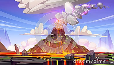 Volcanic lava eruption cartoon vector background Vector Illustration