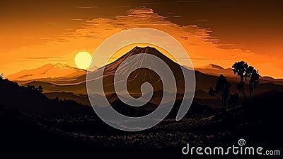 Volcanic Mountain Silhouette Landscape Stock Photo