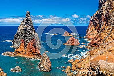 Volcanic rock-formations on East coast of Madeira-Portugal Stock Photo