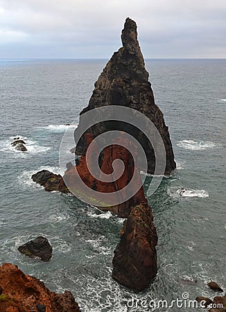 Volcanic rock-formations on East coast of Madeira, Portugal Stock Photo