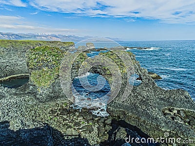 Volcanic stone rock in gatklettur in iceland Stock Photo