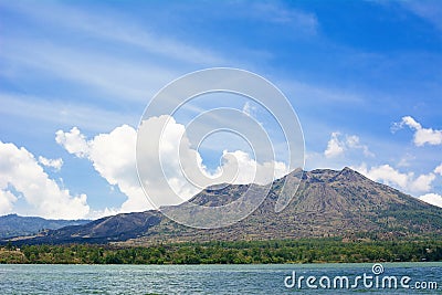 Volcano Batur and Lake Batur Landscape in Bali, Indonesia Stock Photo