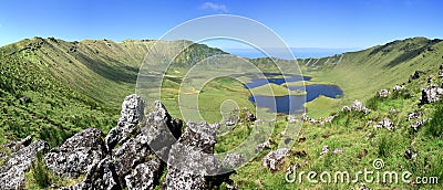 Volcano crater on the island of Corvo Azores Portugal Stock Photo