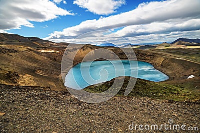 Volcano crater with a lake inside, Iceland landscape. Stock Photo