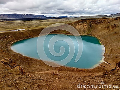 Volcano crater Viti with lake inside at Krafla volcanic area Stock Photo