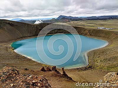 Volcano crater Viti with lake inside at Krafla volcanic area Stock Photo