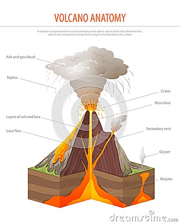 Volcano cross section, education poster vector Vector Illustration