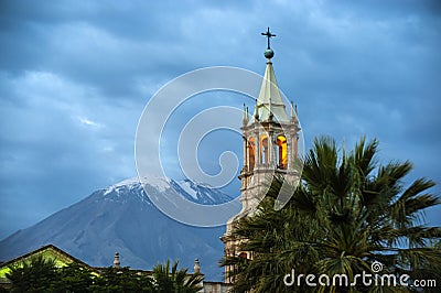 Volcano El Misti overlooks the city Arequipa in southern Peru Stock Photo