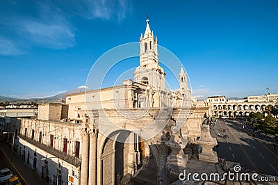 Volcano El Misti overlooks the city Arequipa Stock Photo