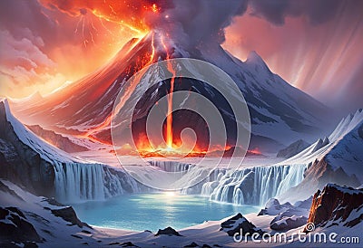 Volcano errupting on ice Stock Photo