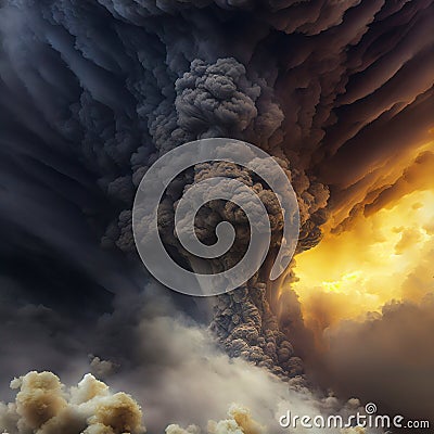 A Volcano Erupting with Plumes of Smoke and Ash Visible from an Aerial Perspective Stock Photo