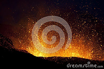 Volcano Eruption, fimmvorduhals Iceland Stock Photo