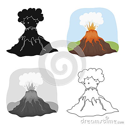 Volcano eruption icon in cartoon style isolated on white background. Dinosaurs and prehistoric symbol stock vector Vector Illustration