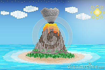 Volcano eruption in the ocean Vector Illustration