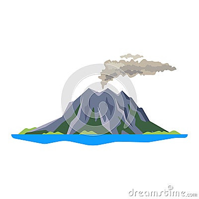 Volcano eruption with smoke, ashes isolated on white background. Volcanic activity, sleeping volcano - flat vector Vector Illustration