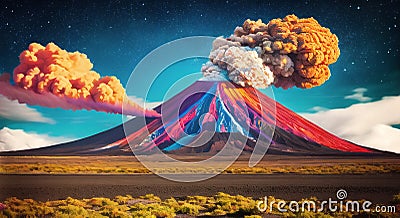 Volcano erupts smoke landscapes digital painting illustation. Ai generated for instagram Stock Photo