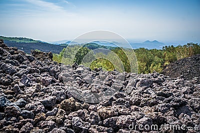 Volcano Etna view with lava stones Stock Photo