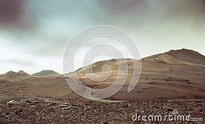 Volcano and lava desert Stock Photo