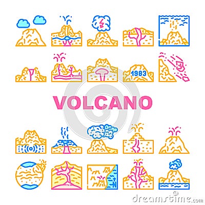 Volcano Lava Eruption Collection Icons Set Vector Vector Illustration