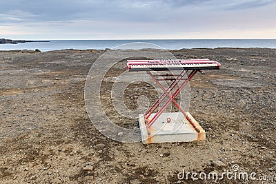 Keyboards from the Icelandic coast of Reykjanes after filming an comedy for the Eurovision Song Contest Stock Photo