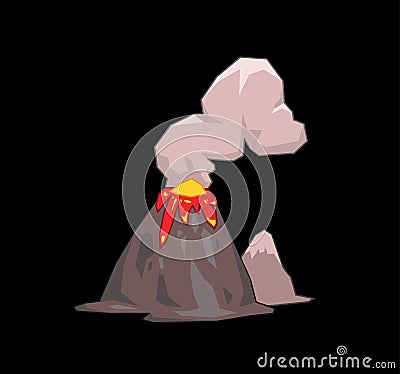 Volcano mountain exploding. Flat vector illustration. Isolated on black background. Vector Illustration