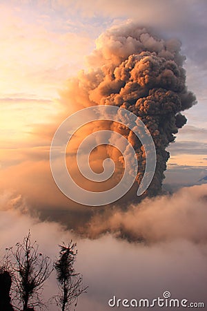 Volcano Mt Bromo Erupting Stock Photo