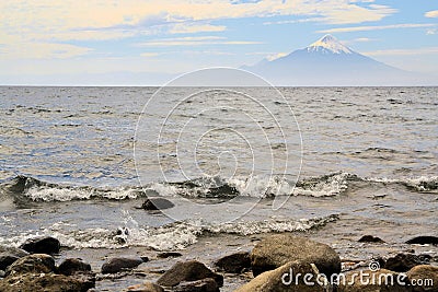 Volcano Osorno, lake Llanquihue, Patagonia, Chile Stock Photo