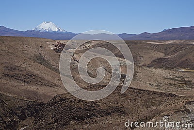 Volcano Parinacota on the Altiplano of Chile Stock Photo