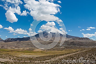 Volcano Parinacota snow top in Chile and Bolivia Stock Photo