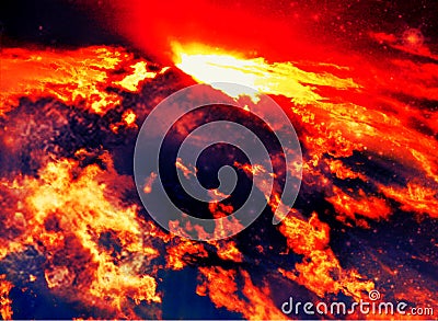Volcano red abstract lava heaven clouds Stock Photo