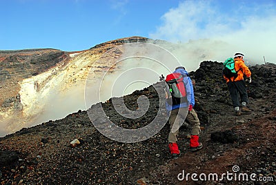 Volcano rim hikers Editorial Stock Photo