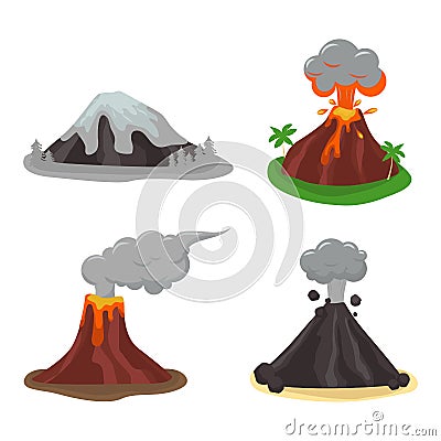 Volcano set vector illustration. Vector Illustration