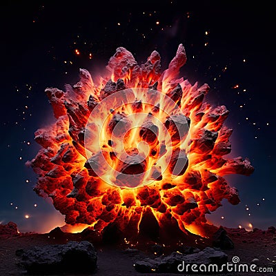 volcano shells large spherical fireworks that explode into an e Stock Photo