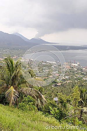 Volcano Tavurur and Rabaul Caldere Stock Photo