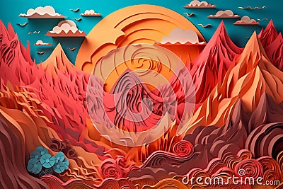 Volcanoes, flood, fire on planet earth, generative ai Stock Photo