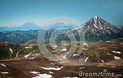 Volcanoes of Kamchatka on the palm of your hand Stock Photo