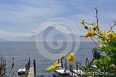 Volcanos at the AtitlÃ¡n Lake, Guatemala. Stock Photo