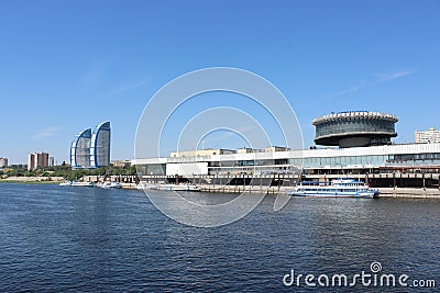 Volga River, Volgograd city. River berth for passenger ships. Editorial Stock Photo