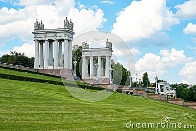 Volgograd. Old arches on the central embankment of the city Editorial Stock Photo