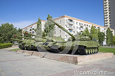 The exposition of Soviet tanks at the museum 