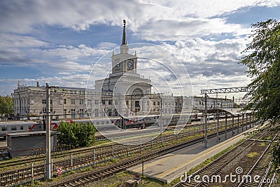 View of the railway station building. Volgograd Editorial Stock Photo