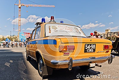 Retro police car VAZ 2106 Soviet times Editorial Stock Photo