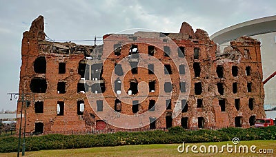 Volgograd, Volgograd region, Russia - 11.04.2021. Ruins of the Gerhardt Mill near the Battle of Stalingrad Museum Editorial Stock Photo