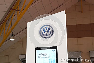 Volkswagen car manufacturer commercial emblem logos made from chrome metal fix at the car. Editorial Stock Photo