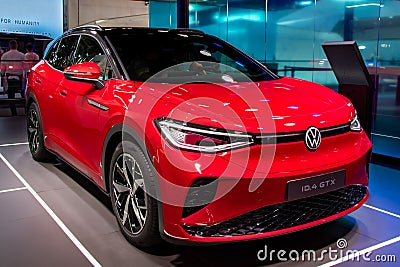 Volkswagen ID.4 GTX all-electric SUV-coupe car showcased at the IAA Mobility 2021 motor show in Munich, Germany - September 6, Editorial Stock Photo