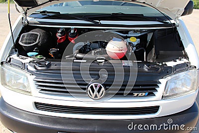 Volkswagen transporter T4 engine 2001 white Editorial Stock Photo