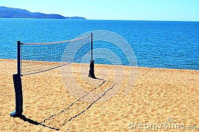 Volley ball net on beach Stock Photo