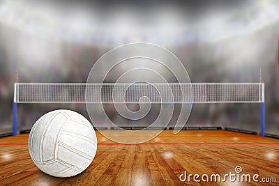 Volleyball arena with ball on court and copy space Stock Photo