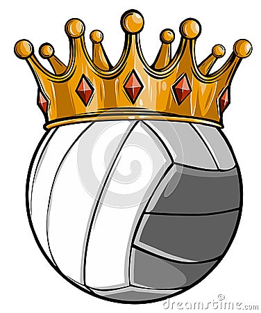 Volleyball ball with royal crown. King of sport. Isolated on white. T Vector Illustration